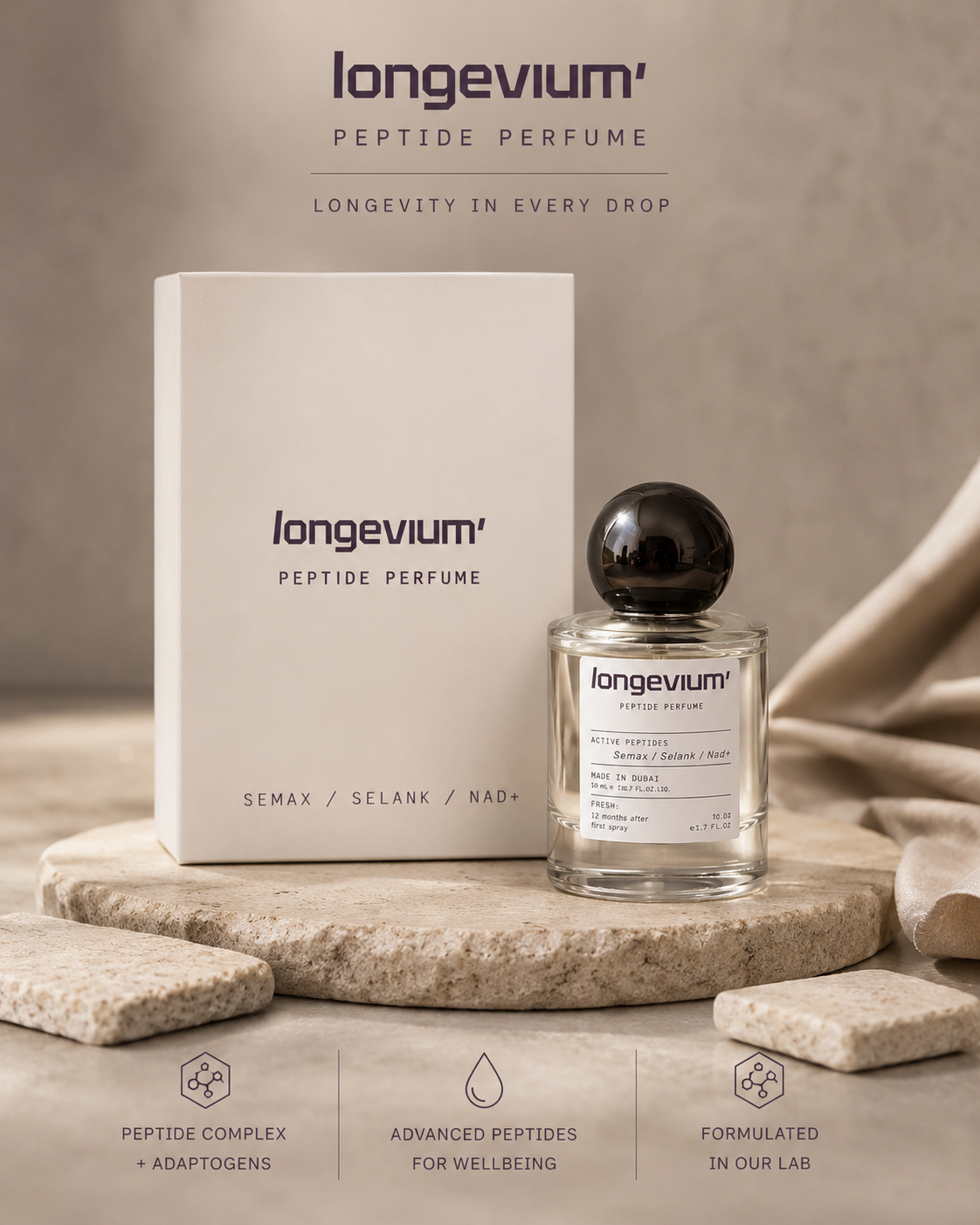 longevium' Peptide Perfume bottle, 50ml
