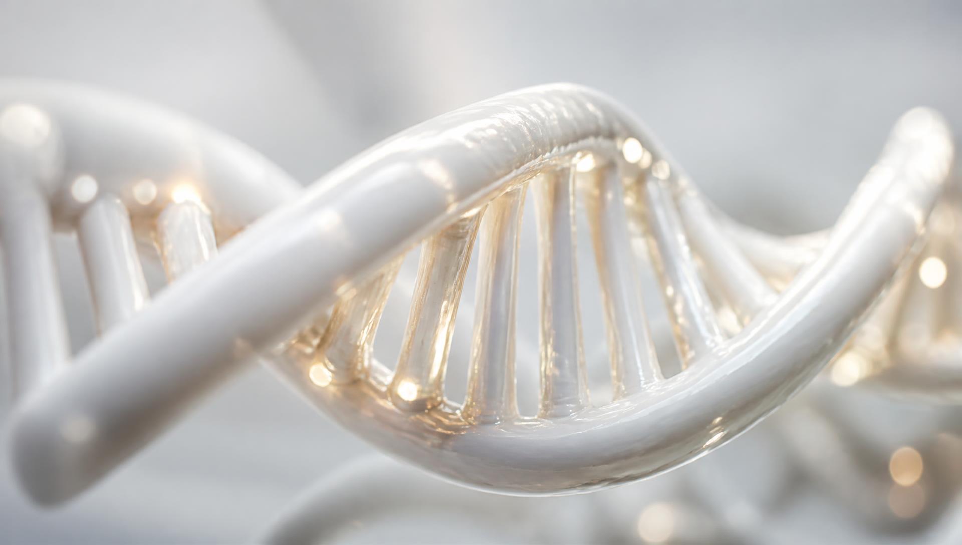 Translucent DNA helix in a bright laboratory light field